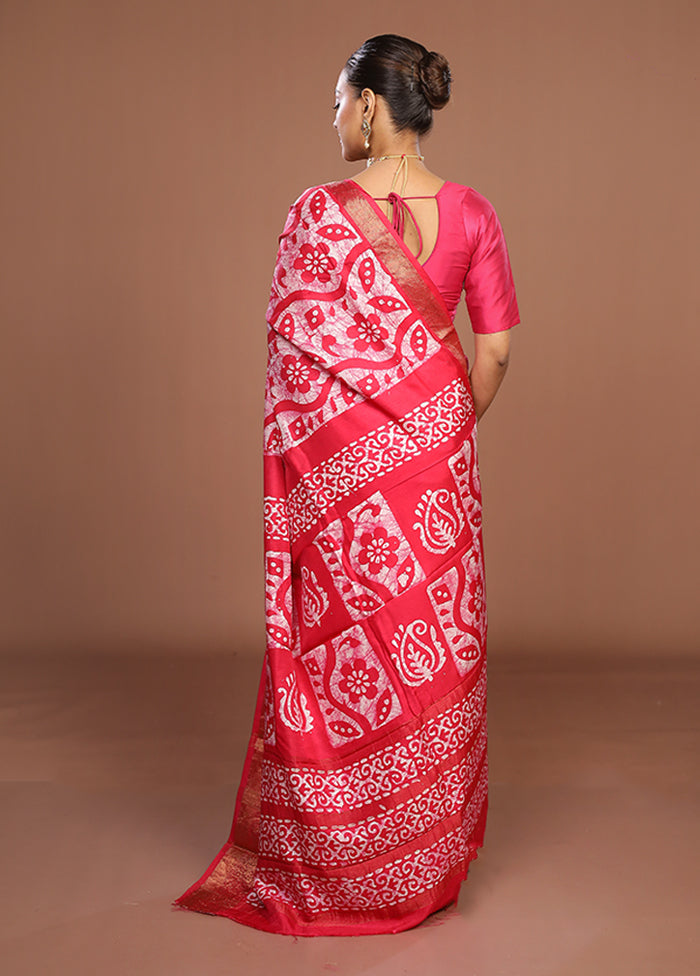 Pink Chanderi Silk Saree With Blouse Piece