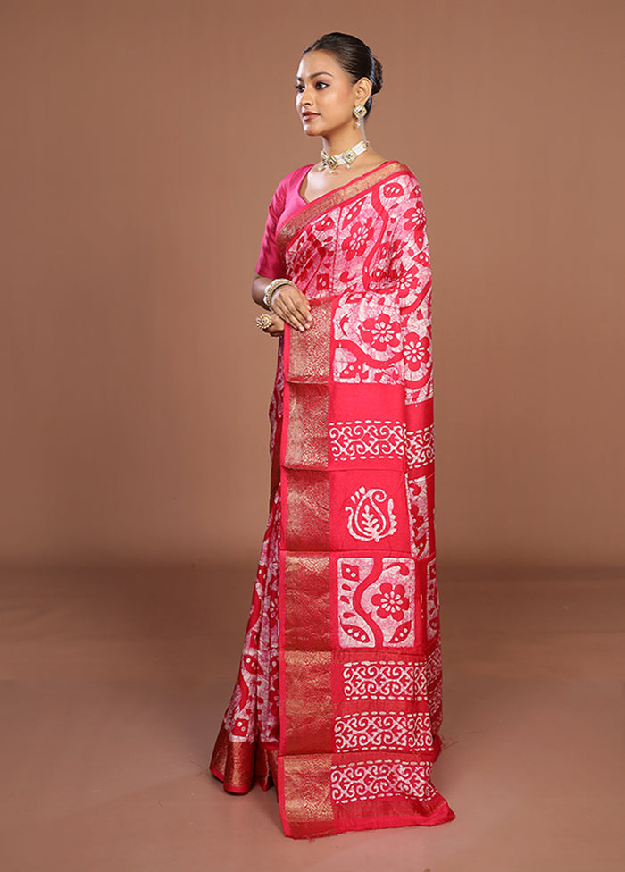 Pink Chanderi Silk Saree With Blouse Piece