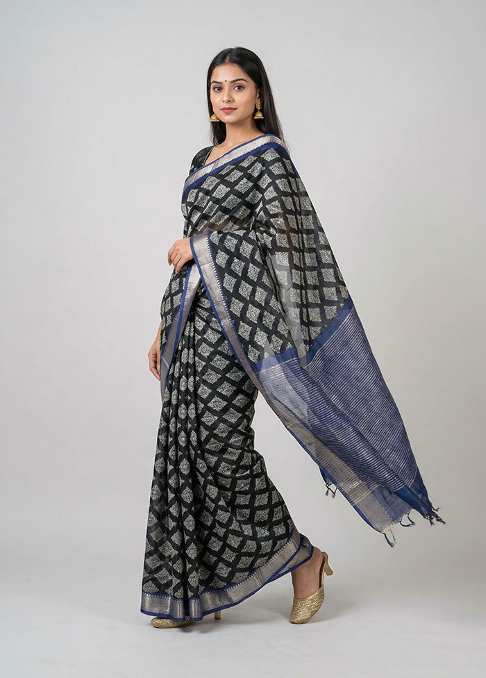 Black Chanderi Silk Saree With Blouse Piece