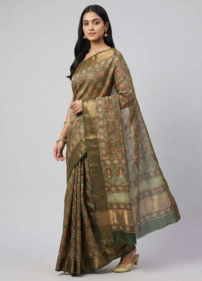 Green Chanderi Silk Saree With Blouse Piece