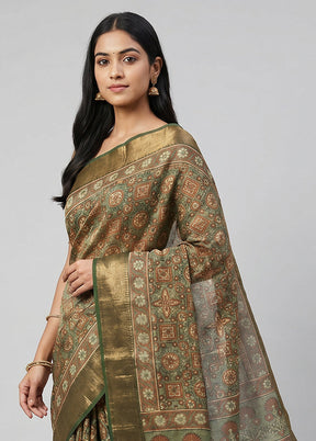 Green Chanderi Silk Saree With Blouse Piece