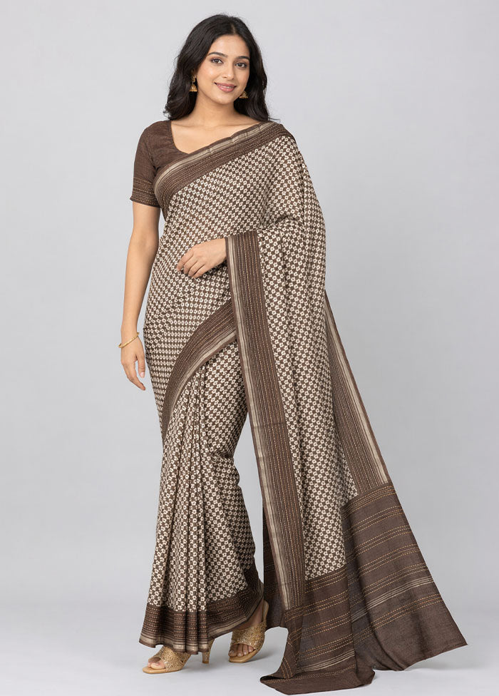 Cream Chanderi Silk Saree With Blouse Piece