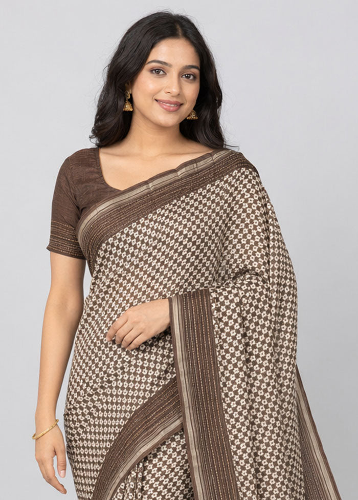Cream Chanderi Silk Saree With Blouse Piece