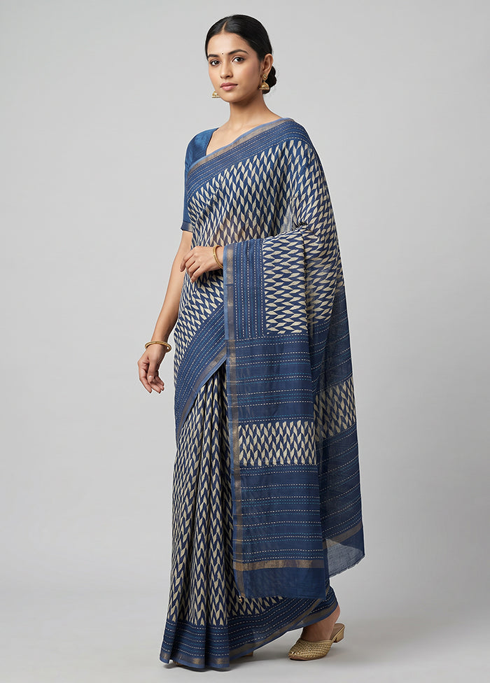Blue Chanderi Silk Saree With Blouse Piece