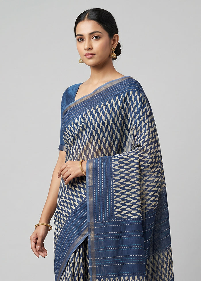 Blue Chanderi Silk Saree With Blouse Piece