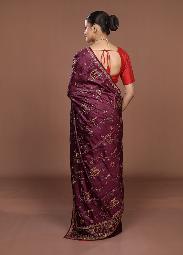 Purple Tussar Silk Saree With Blouse Piece
