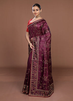 Purple Tussar Silk Saree With Blouse Piece