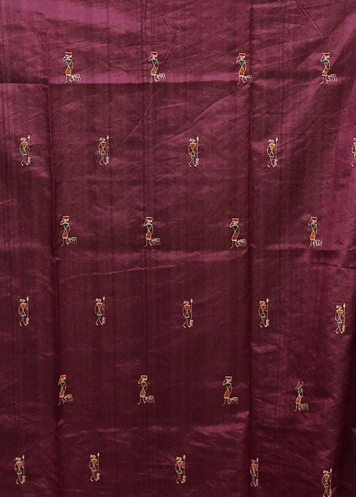 Purple Tussar Silk Saree With Blouse Piece
