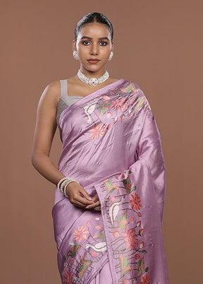 Purple Dupion Silk Saree With Blouse Piece