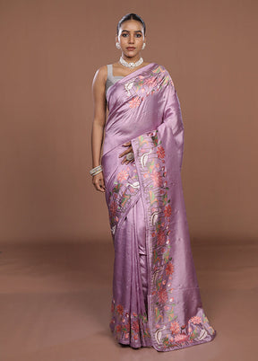 Purple Dupion Silk Saree With Blouse Piece