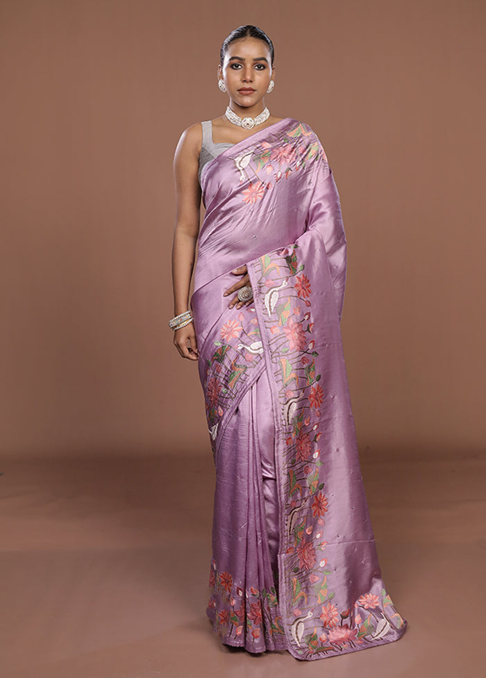 Purple Dupion Silk Saree With Blouse Piece