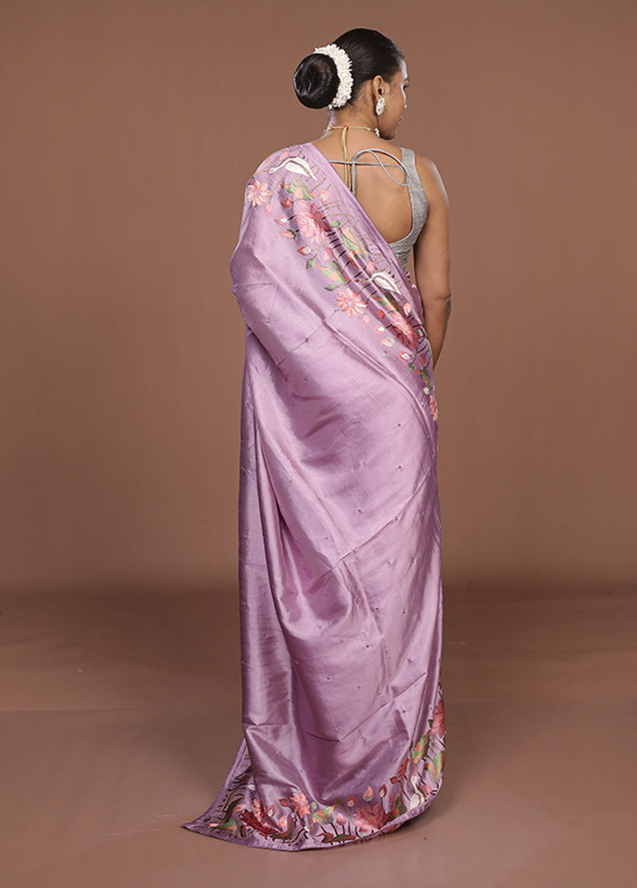 Purple Dupion Silk Saree With Blouse Piece