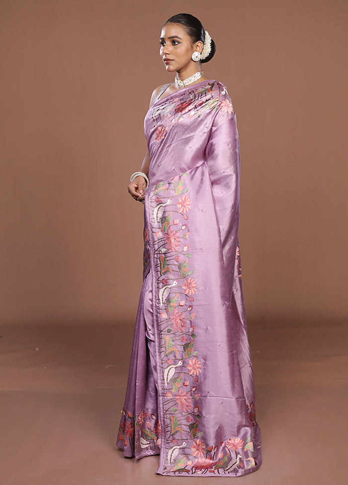 Purple Dupion Silk Saree With Blouse Piece