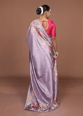 Purple Dupion Silk Saree With Blouse Piece