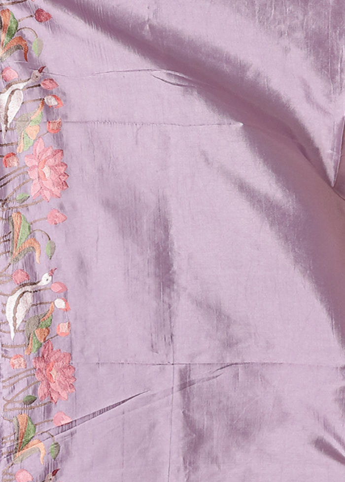 Purple Dupion Silk Saree With Blouse Piece