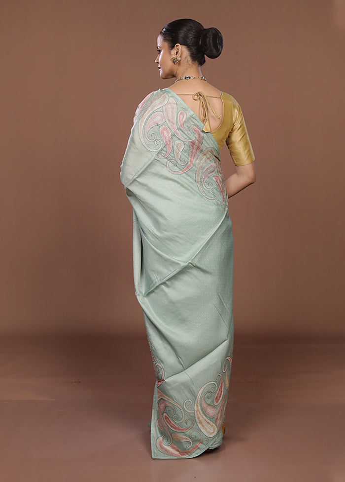 Green Dupion Silk Saree With Blouse Piece