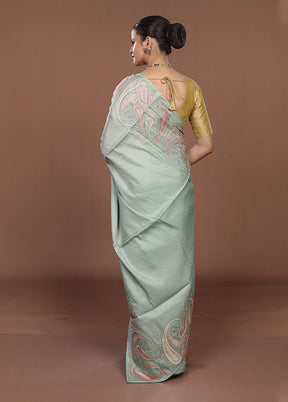 Green Dupion Silk Saree With Blouse Piece