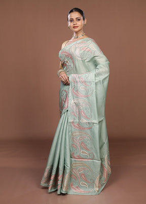 Green Dupion Silk Saree With Blouse Piece