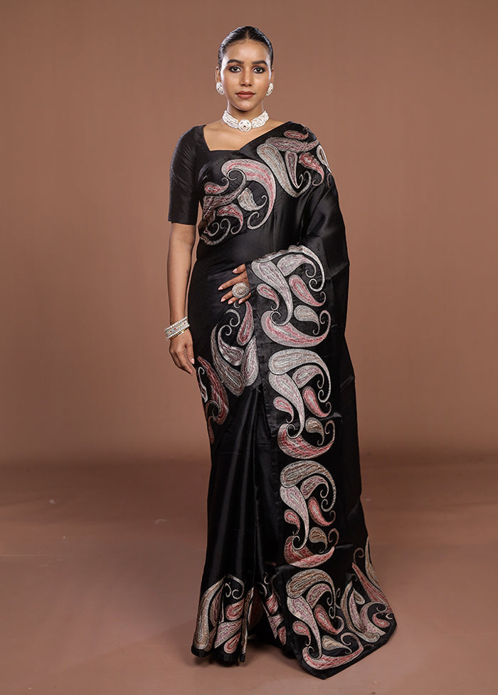 Black Dupion Silk Saree With Blouse Piece