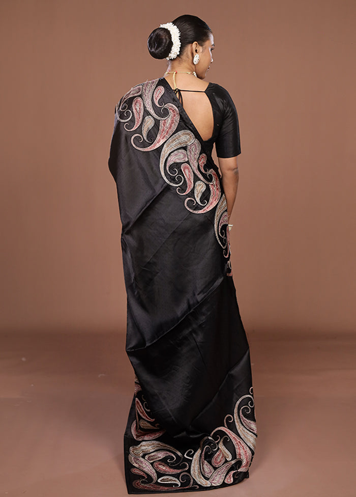Black Dupion Silk Saree With Blouse Piece