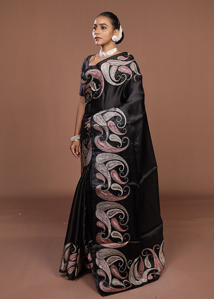 Black Dupion Silk Saree With Blouse Piece