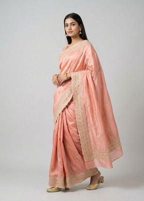 Pink Dupion Silk Saree With Blouse Piece