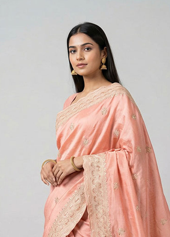 Pink Dupion Silk Saree With Blouse Piece