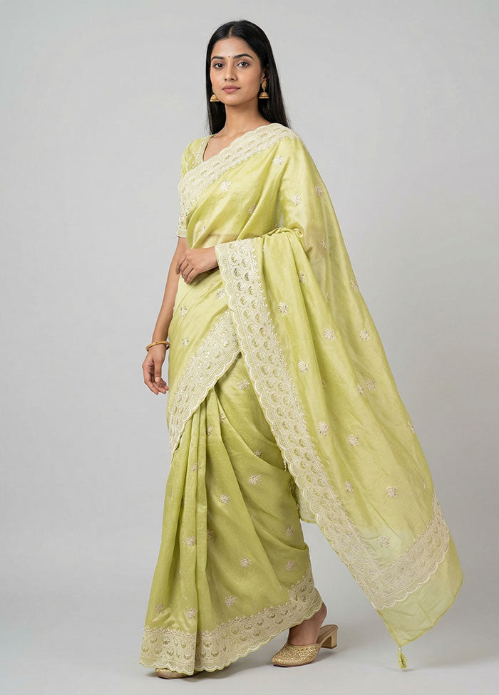 Green Dupion Silk Saree With Blouse Piece