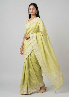 Green Dupion Silk Saree With Blouse Piece