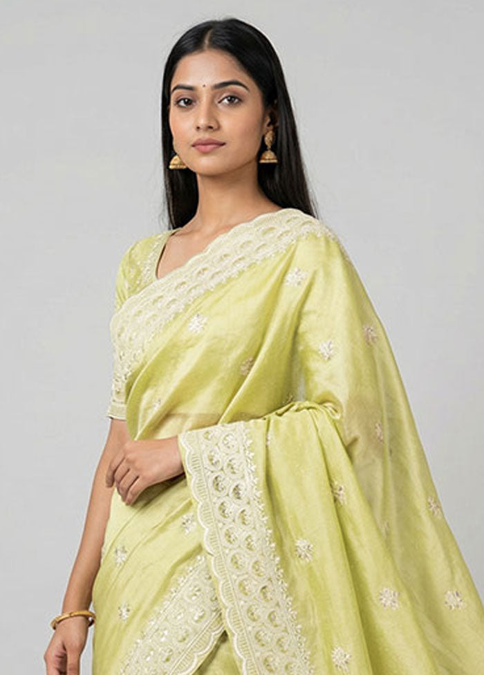 Green Dupion Silk Saree With Blouse Piece