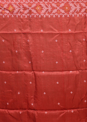 Red Handloom Tussar Pure Silk Saree With Blouse Piece
