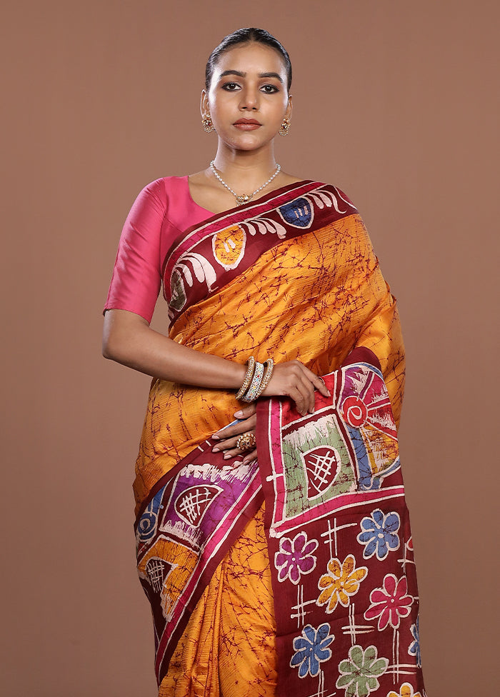 Maroon Printed Pure Silk Saree Without Blouse Piece