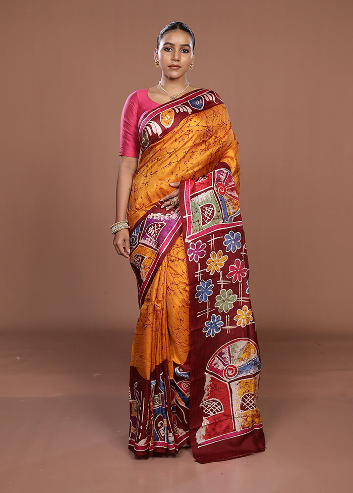 Maroon Printed Pure Silk Saree Without Blouse Piece