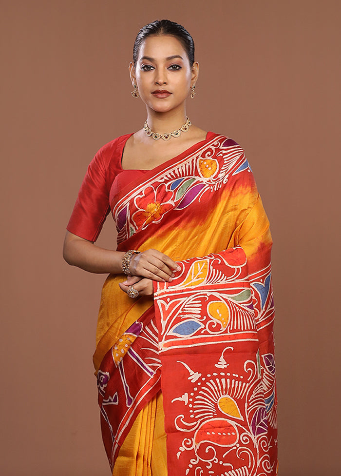 Multicolor Printed Pure Silk Saree Without Blouse Piece