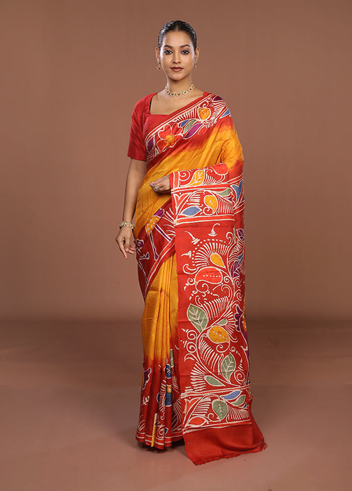 Multicolor Printed Pure Silk Saree Without Blouse Piece