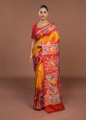 Multicolor Printed Pure Silk Saree Without Blouse Piece