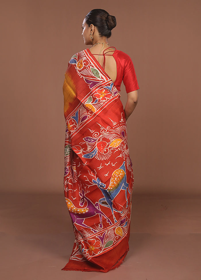 Multicolor Printed Pure Silk Saree Without Blouse Piece
