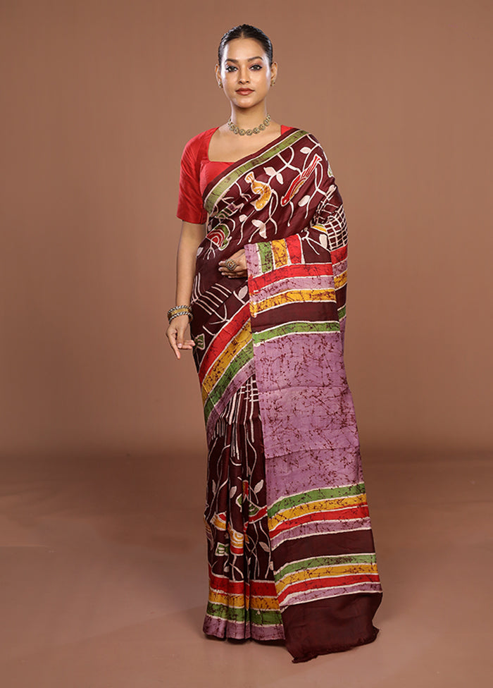 Maroon Printed Pure Silk Saree Without Blouse Piece