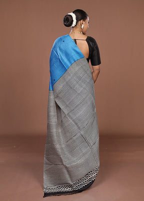 Blue Printed Pure Silk Saree Without Blouse Piece