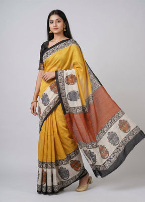 Black Printed Silk Saree Without Blouse Piece
