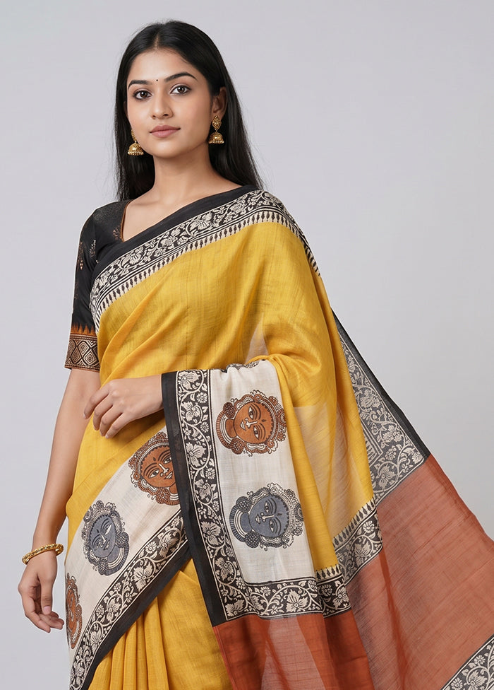 Black Printed Silk Saree Without Blouse Piece