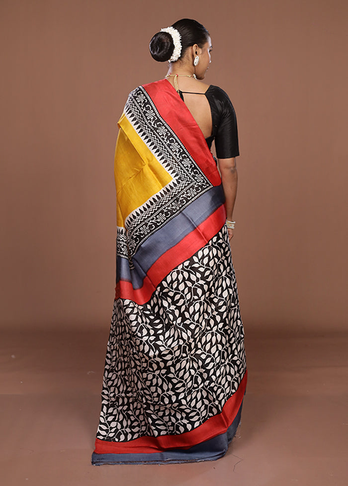 Yellow Printed Pure Silk Saree Without Blouse Piece
