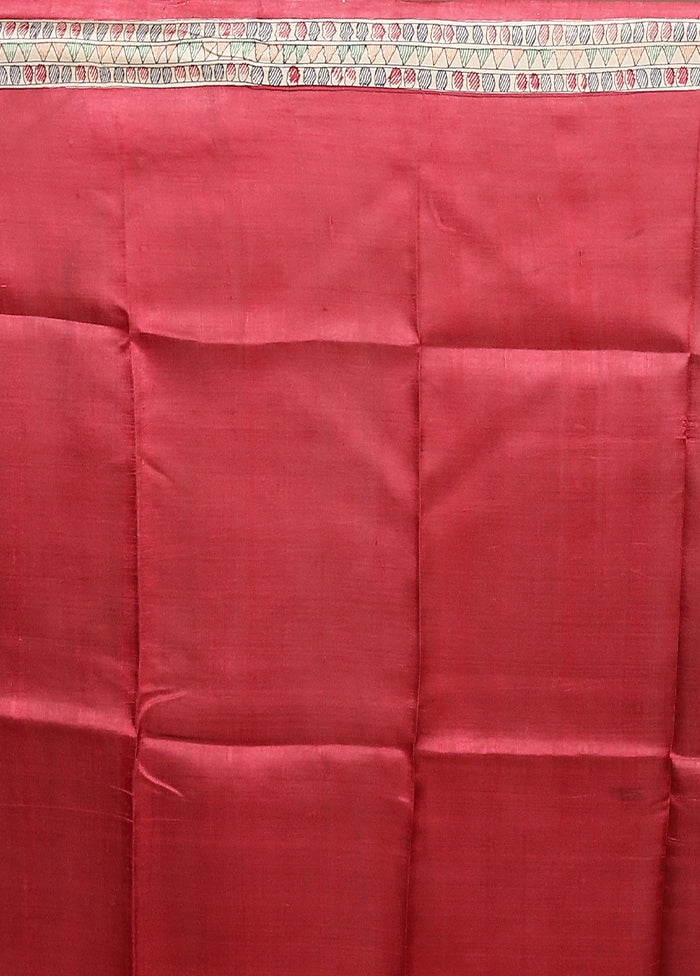 Red Printed Pure Silk Saree Without Blouse Piece