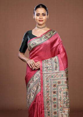 Pink Printed Pure Silk Saree Without Blouse Piece