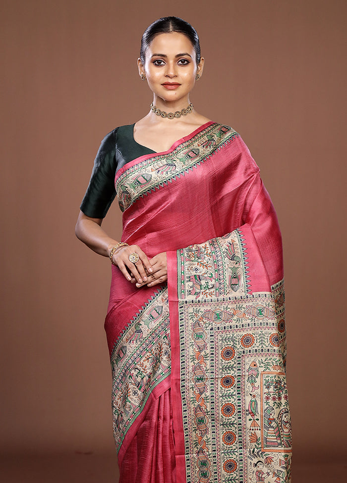 Pink Printed Pure Silk Saree Without Blouse Piece