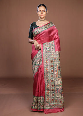 Pink Printed Pure Silk Saree Without Blouse Piece