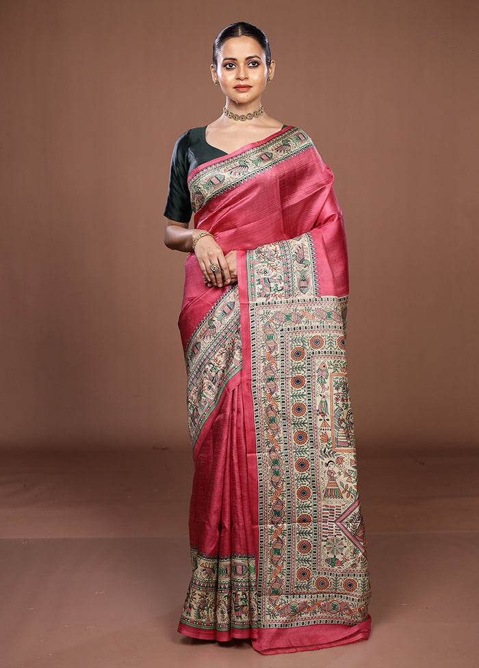 Pink Printed Pure Silk Saree Without Blouse Piece