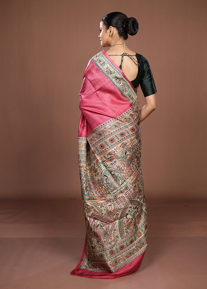 Pink Printed Pure Silk Saree Without Blouse Piece