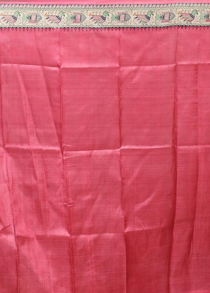 Pink Printed Pure Silk Saree Without Blouse Piece