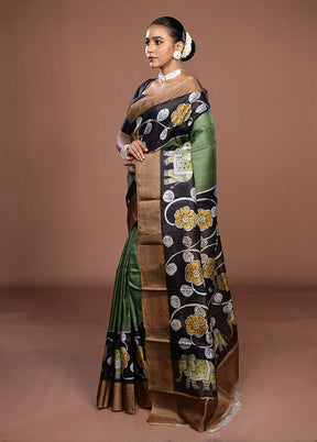 Multicolor Handloom Tussar Pure Silk Saree With Blouse Piece